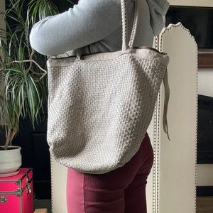 Cleobella large woven leather purse greyish tan color good condition